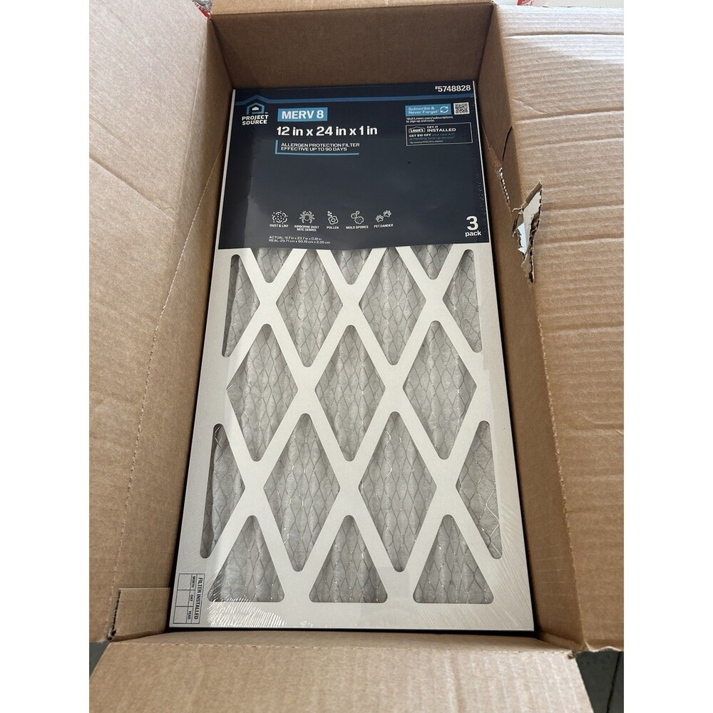 Project Source MERV 8 Air Filter 12x24x1 12 Pack HVAC Furnace New